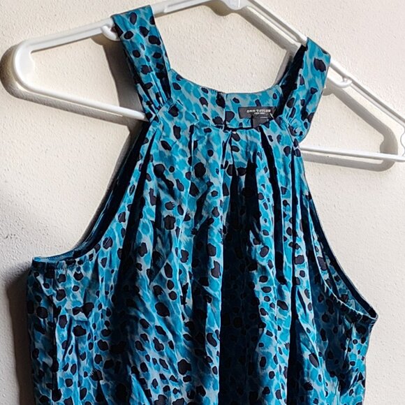 NWOT Ann Taylor Blue/Black Abstract Animal Print Halter Top Size 0 - Picture 2 of 15